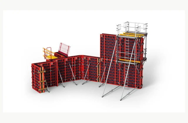 Official PERI TRIO panel formwork reference with panels, props and working platforms