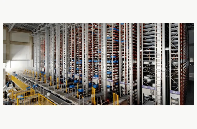 Daifuku miniload AS/RS warehouse installation; actual manufacturer source-photo region, reference does not imply stock or authorized representation