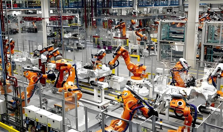 Célula robotizada chinesa integrada a máquinas CNC para fabricação de componentes automotivos